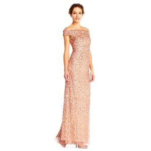 Adrianna Papell Off the Shoulder Sequin Rose gold